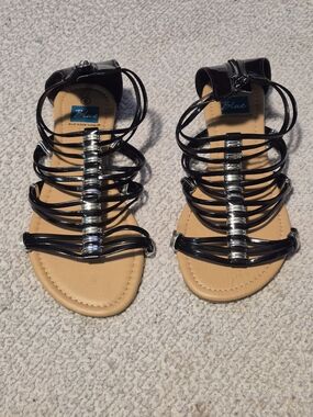 Blue Suede Shoes Black and Silver Gladiator Sandals